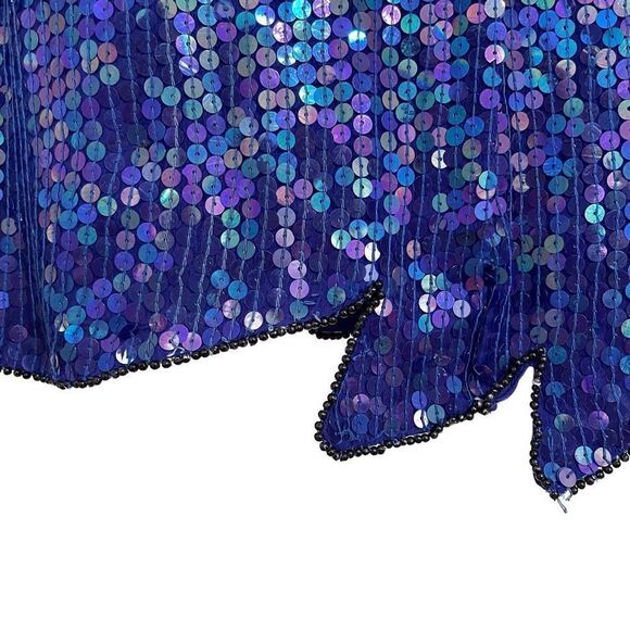 Vintage Stenay Silk Sequin Top V-Neck Short Sleeve Blue Small 80s - Picture 6 of 8
